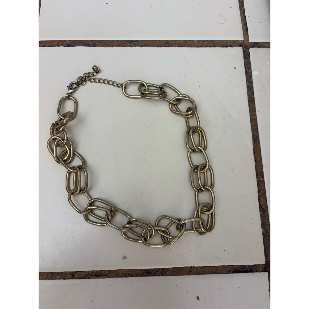 Gold Tone Textured Mesh Chunky Chain Link Statement Necklace Adjustable